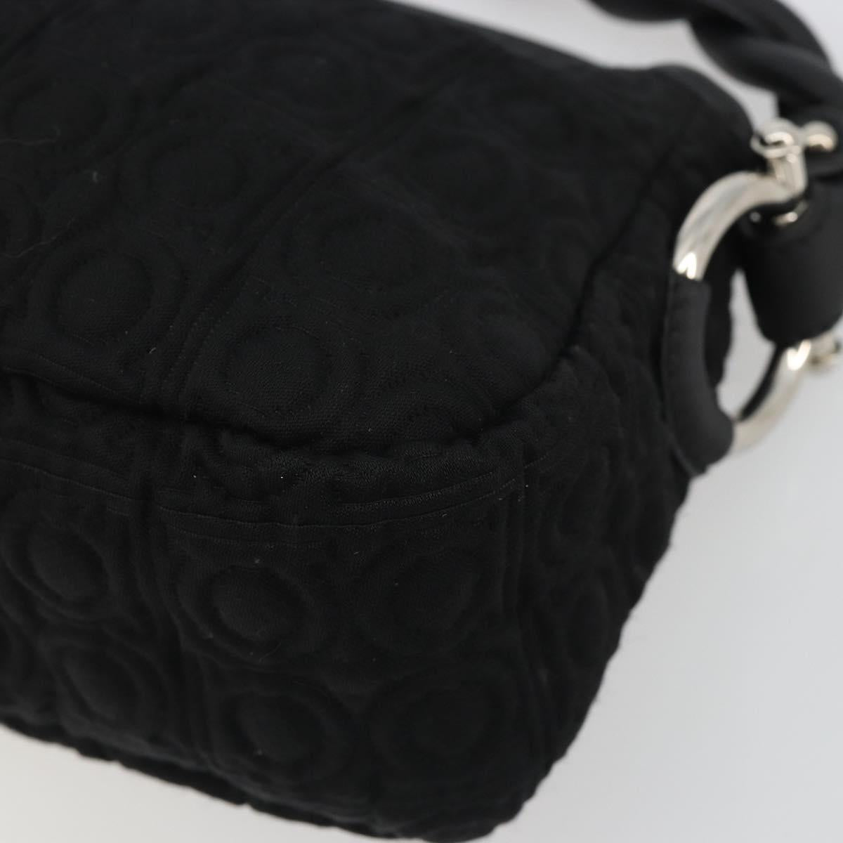 Salvatore Ferragamo Gancini Hand Bag Cotton Black Silver Auth BA13932A