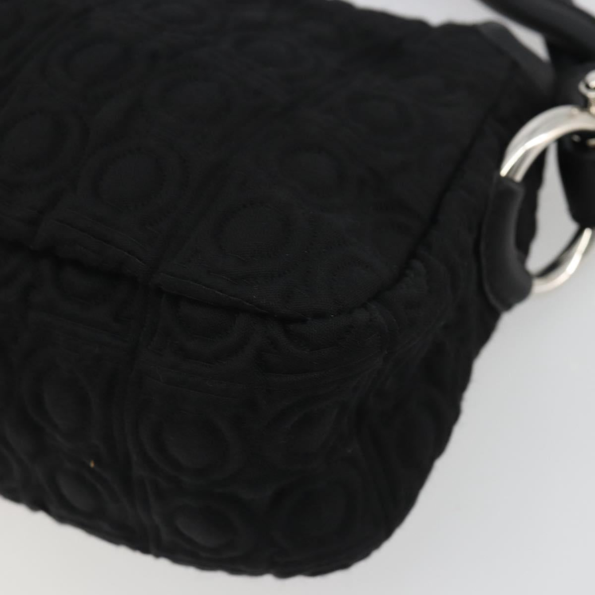 Salvatore Ferragamo Gancini Hand Bag Cotton Black Silver Auth BA13932A