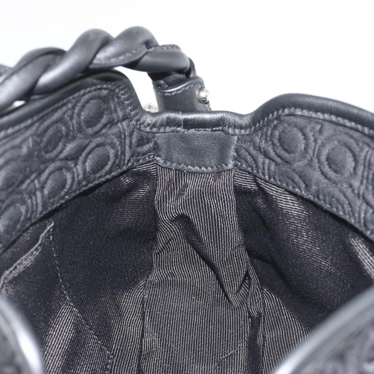 Salvatore Ferragamo Gancini Hand Bag Cotton Black Silver Auth BA13932A