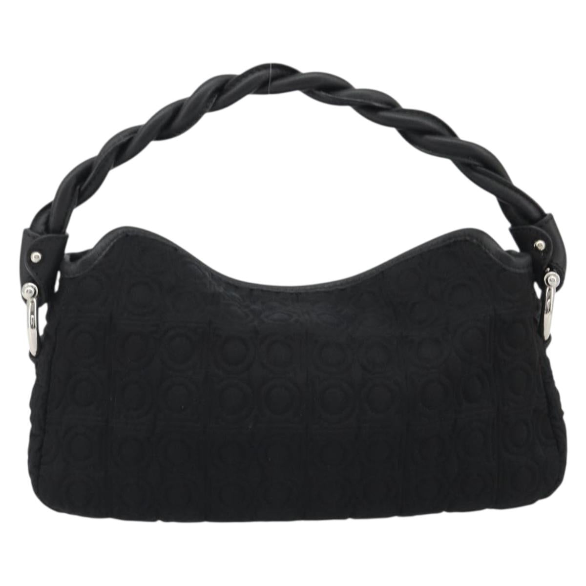 Salvatore Ferragamo Gancini Hand Bag Cotton Black Silver Auth BA13932A