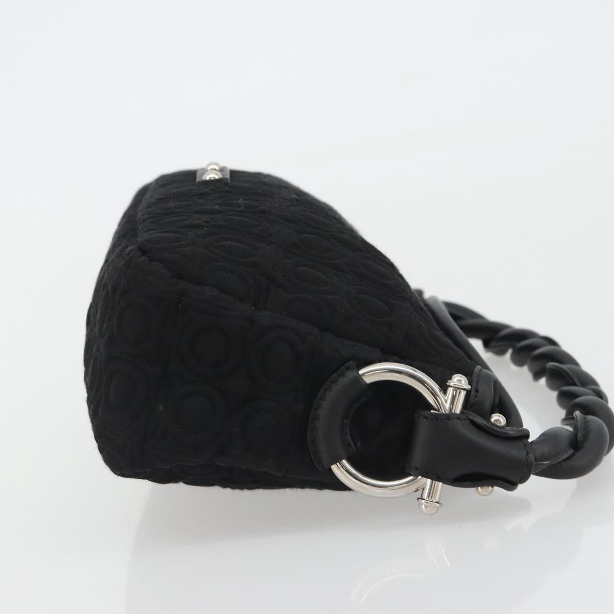 Salvatore Ferragamo Gancini Hand Bag Cotton Black Silver Auth BA13932A