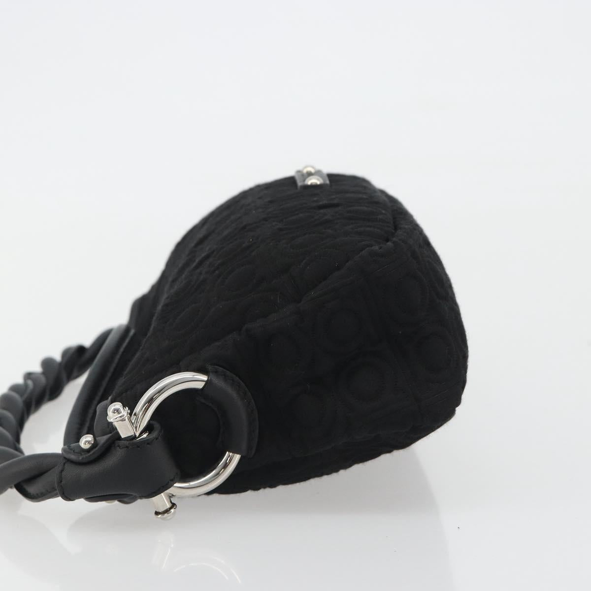 Salvatore Ferragamo Gancini Hand Bag Cotton Black Silver Auth BA13932A