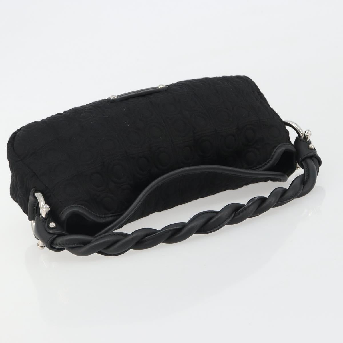 Salvatore Ferragamo Gancini Hand Bag Cotton Black Silver Auth BA13932A