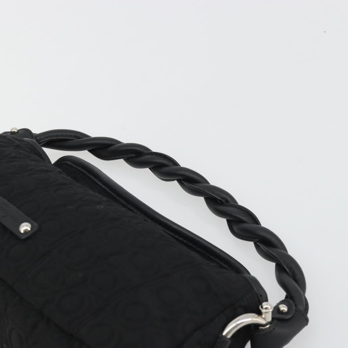 Salvatore Ferragamo Gancini Hand Bag Cotton Black Silver Auth BA13932A