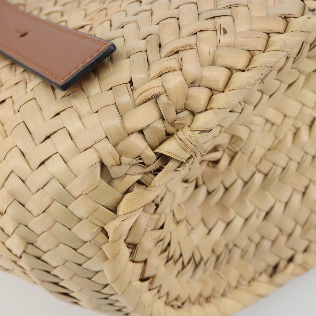 LOEWE Ghibli Soot Sprites Basket Small Bag Raffia Beige Silver Auth BA13934SM