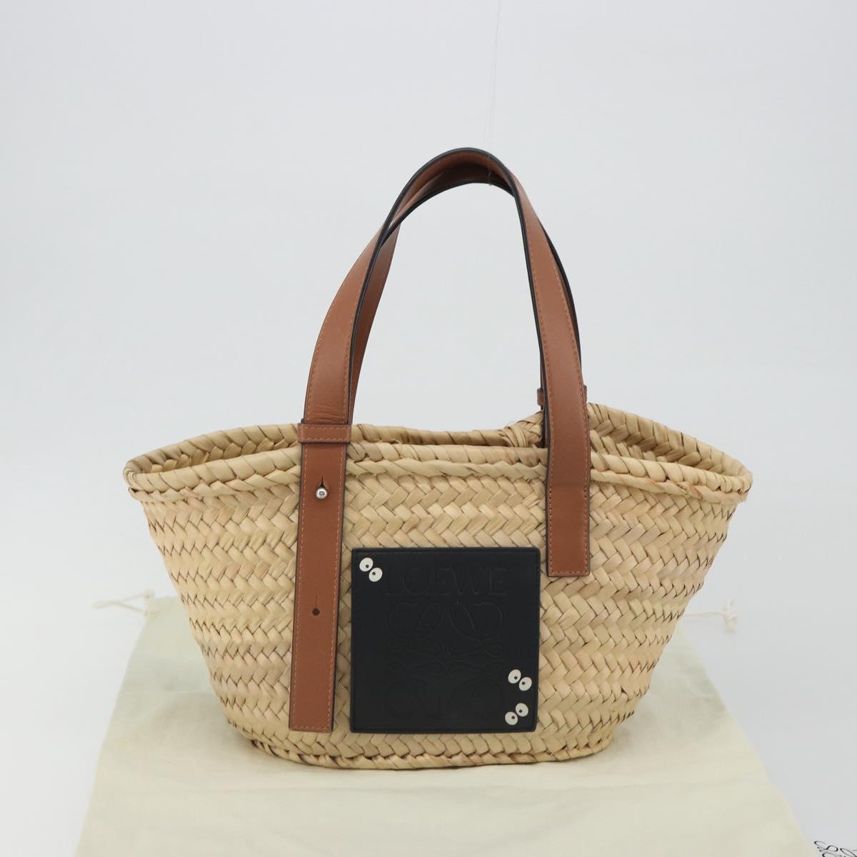 LOEWE Ghibli Soot Sprites Basket Small Bag Raffia Beige Silver Auth BA13934SM