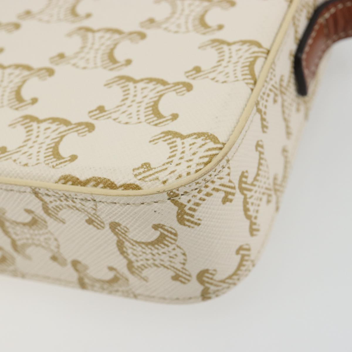 CELINE Triomphe Shoulder Bag Leather White Gold Auth BA13935M