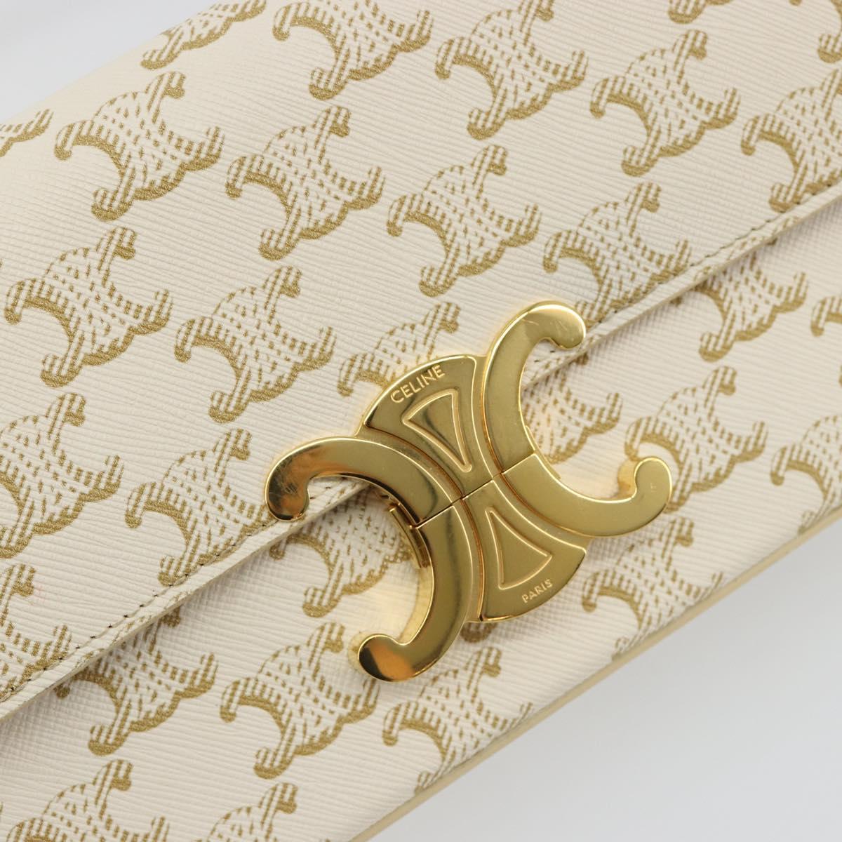 CELINE Triomphe Shoulder Bag Leather White Gold Auth BA13935M