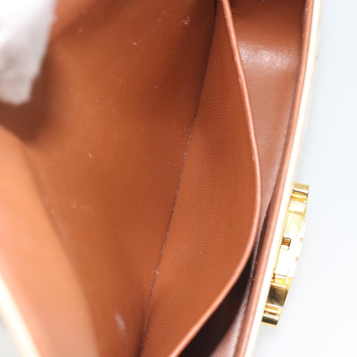 CELINE Triomphe Shoulder Bag Leather White Gold Auth BA13935M