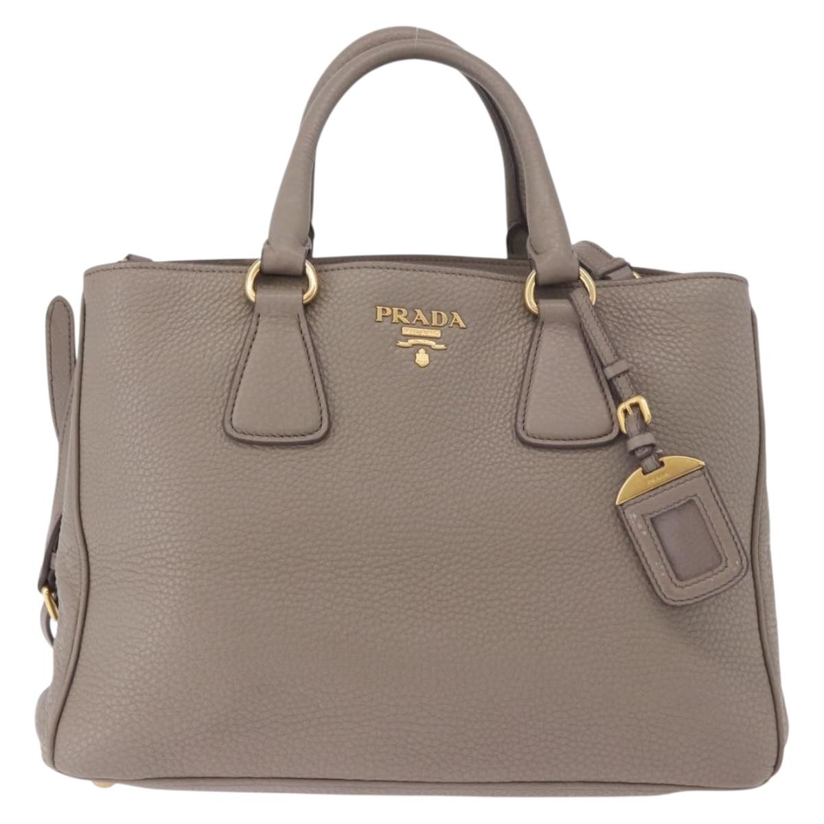 PRADA Vitterodino Hand Bag Leather 2way Gray Gold Auth BA13937V