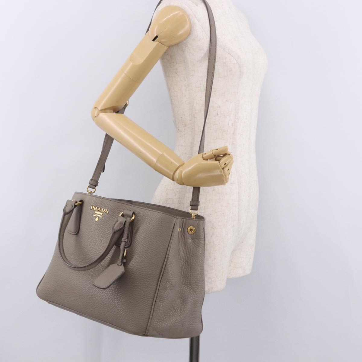 PRADA Vitterodino Hand Bag Leather 2way Gray Gold Auth BA13937V