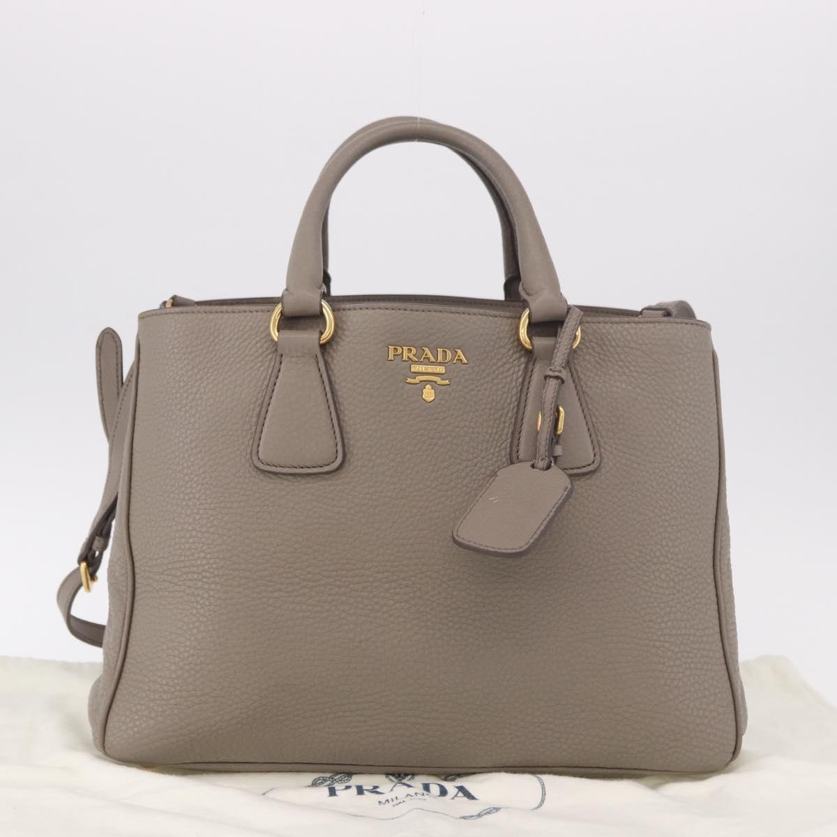 PRADA Vitterodino Hand Bag Leather 2way Gray Gold Auth BA13937V