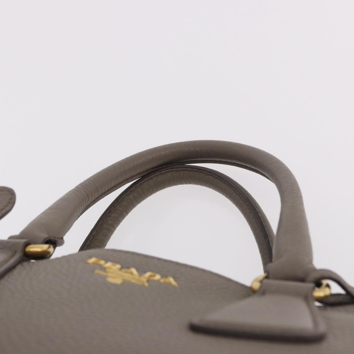 PRADA Vitterodino Hand Bag Leather 2way Gray Gold Auth BA13937V
