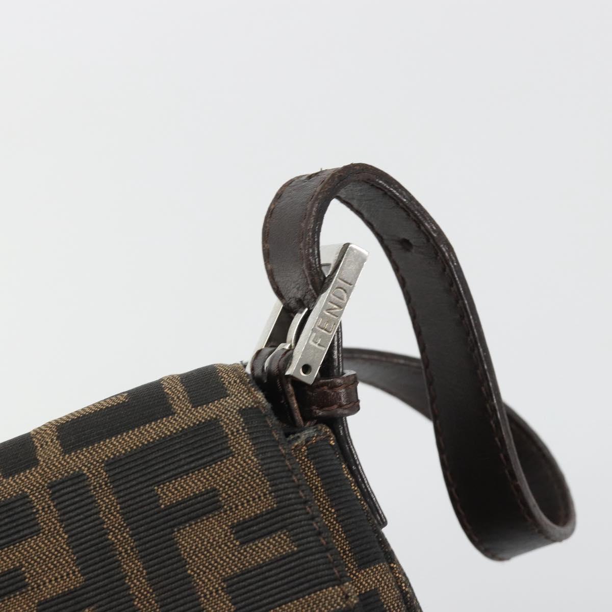 FENDI Zucca Canvas Mamma Baguette Shoulder Bag Brown Silver Auth BA13938V