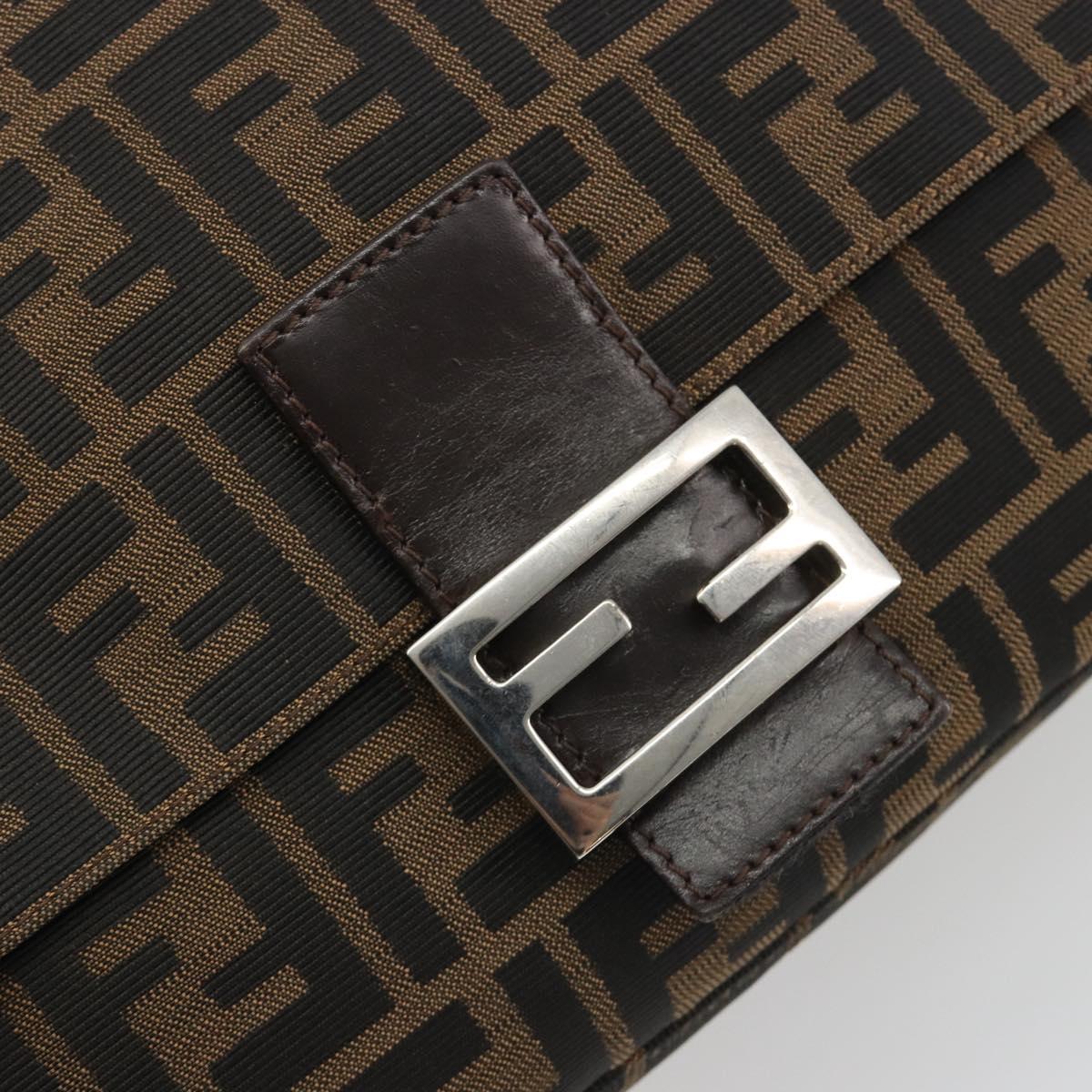 FENDI Zucca Canvas Mamma Baguette Shoulder Bag Brown Silver Auth BA13938V