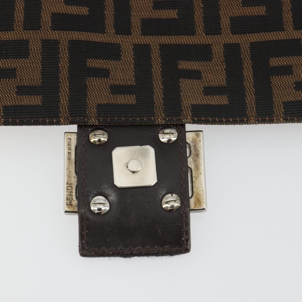 FENDI Zucca Canvas Mamma Baguette Shoulder Bag Brown Silver Auth BA13938V