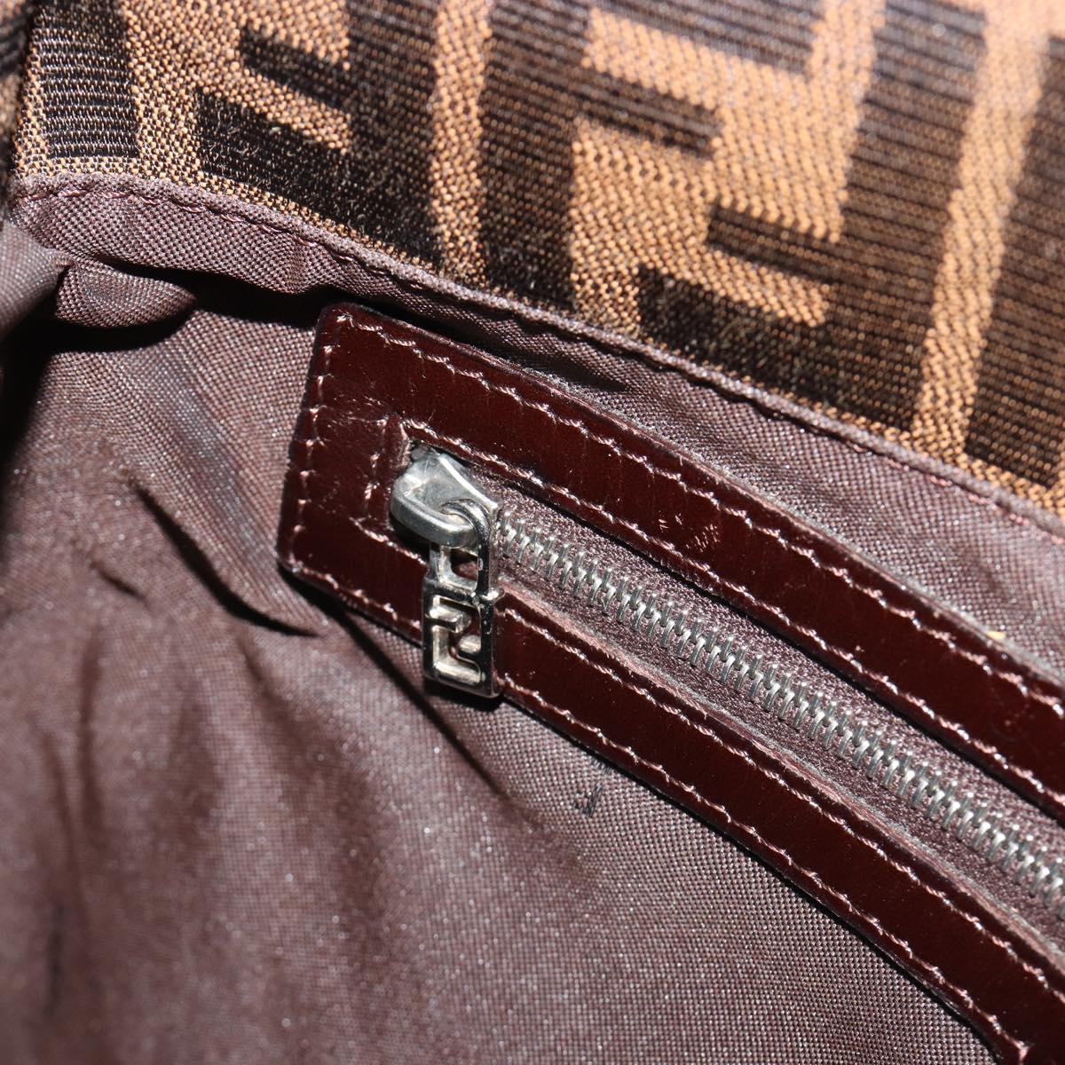 FENDI Zucca Canvas Mamma Baguette Shoulder Bag Brown Silver Auth BA13938V