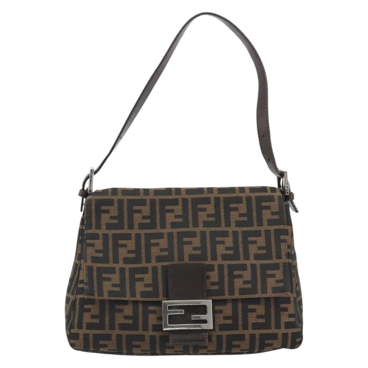 FENDI Zucca Canvas Mamma Baguette Shoulder Bag Brown Silver Auth BA13938V