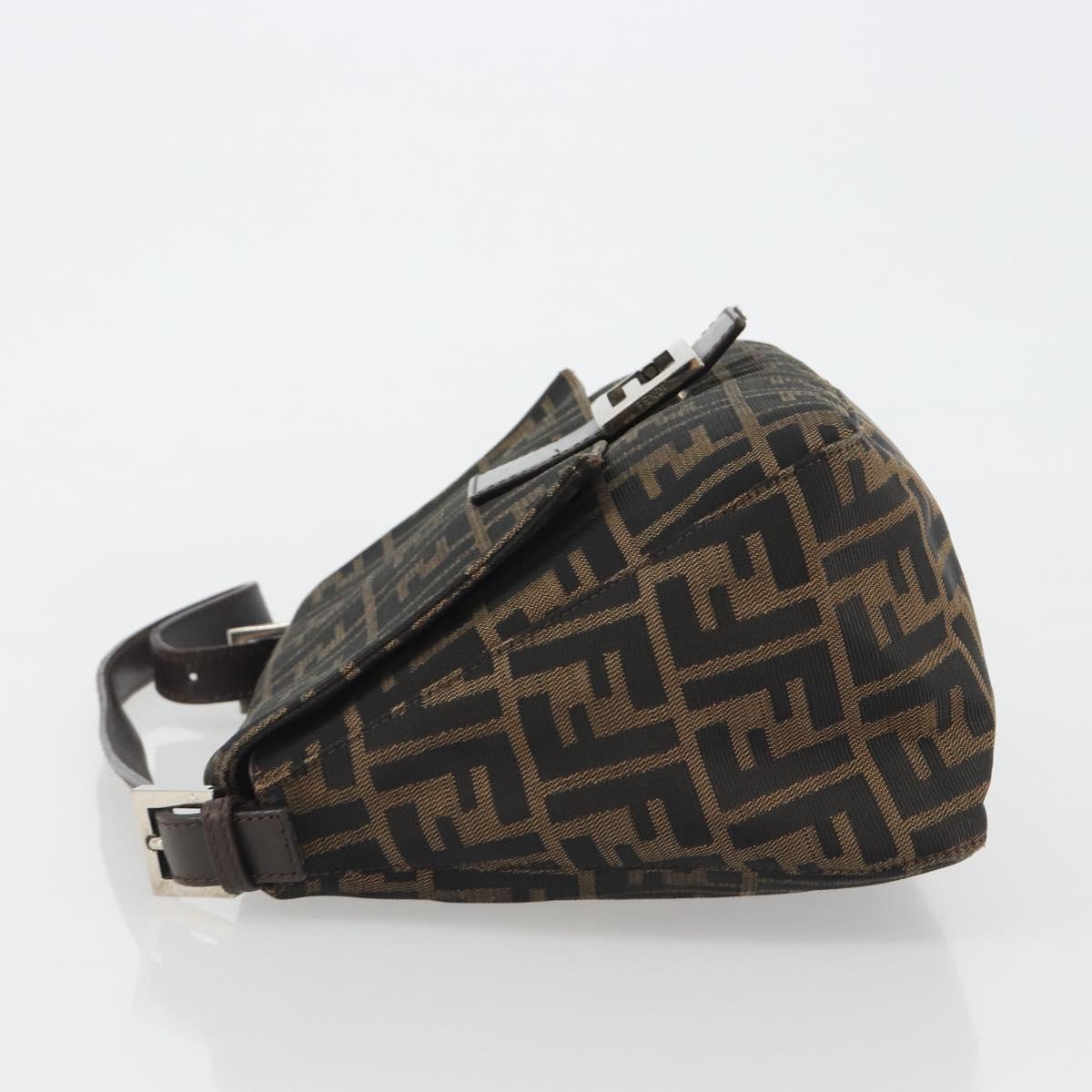 FENDI Zucca Canvas Mamma Baguette Shoulder Bag Brown Silver Auth BA13938V