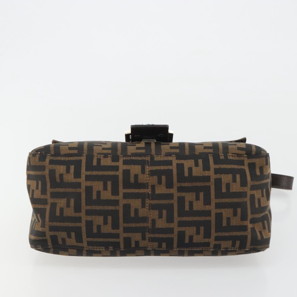 FENDI Zucca Canvas Mamma Baguette Shoulder Bag Brown Silver Auth BA13938V