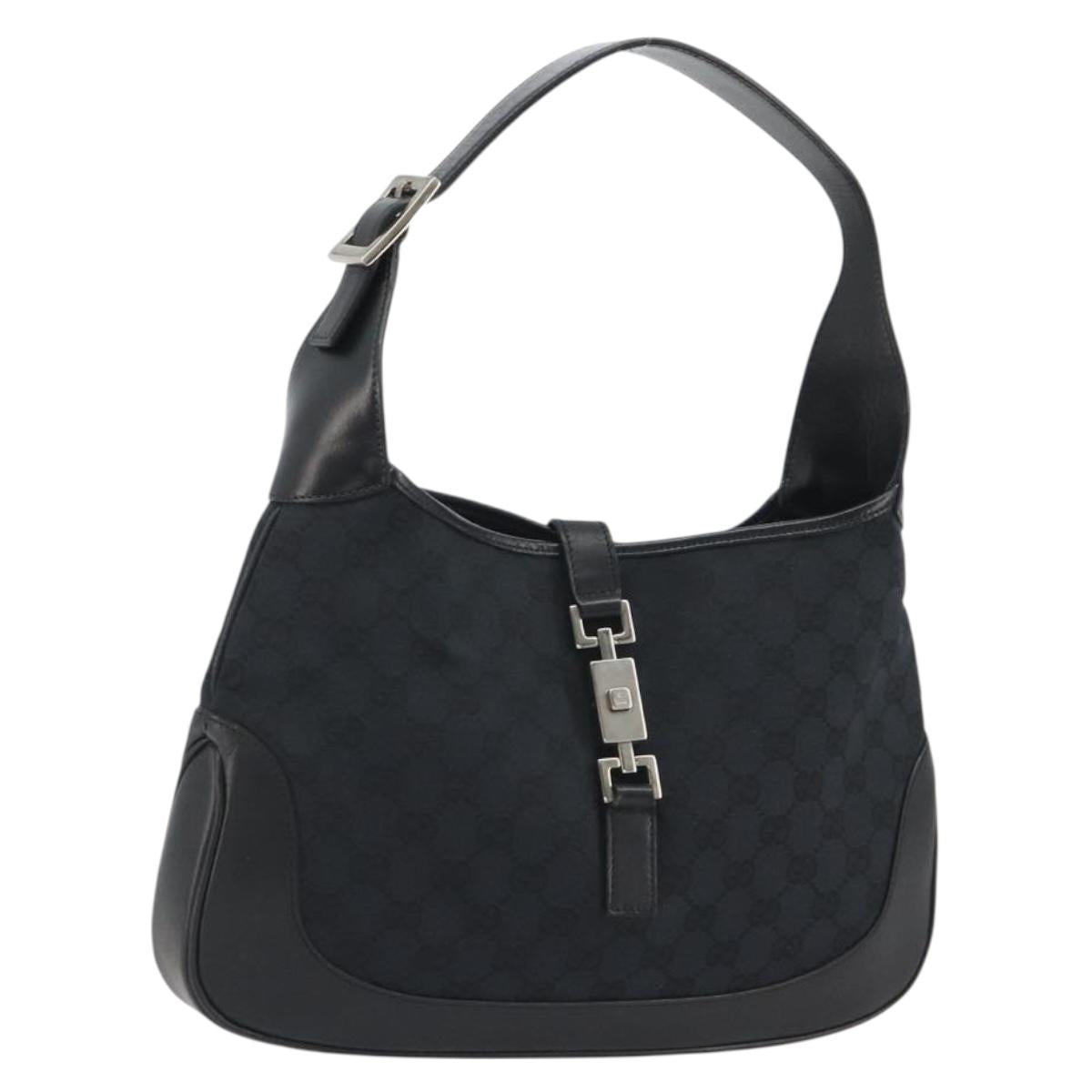 GUCCI GG Canvas Jackie Shoulder Bag Black Silver 001.3306 Auth BA13943