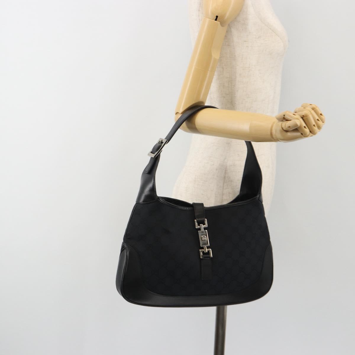 GUCCI GG Canvas Jackie Shoulder Bag Black Silver 001.3306 Auth BA13943