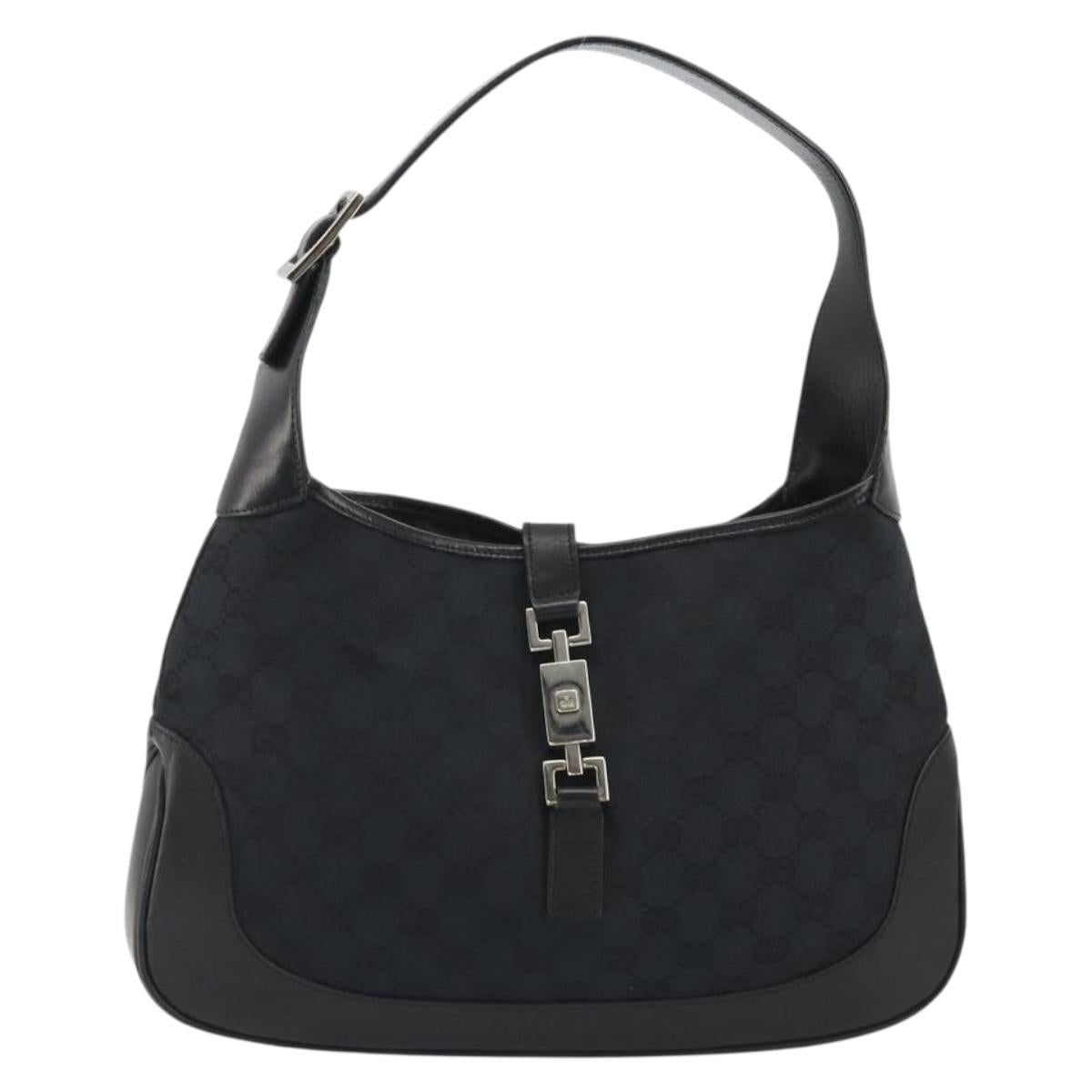 GUCCI GG Canvas Jackie Shoulder Bag Black Silver 001.3306 Auth BA13943
