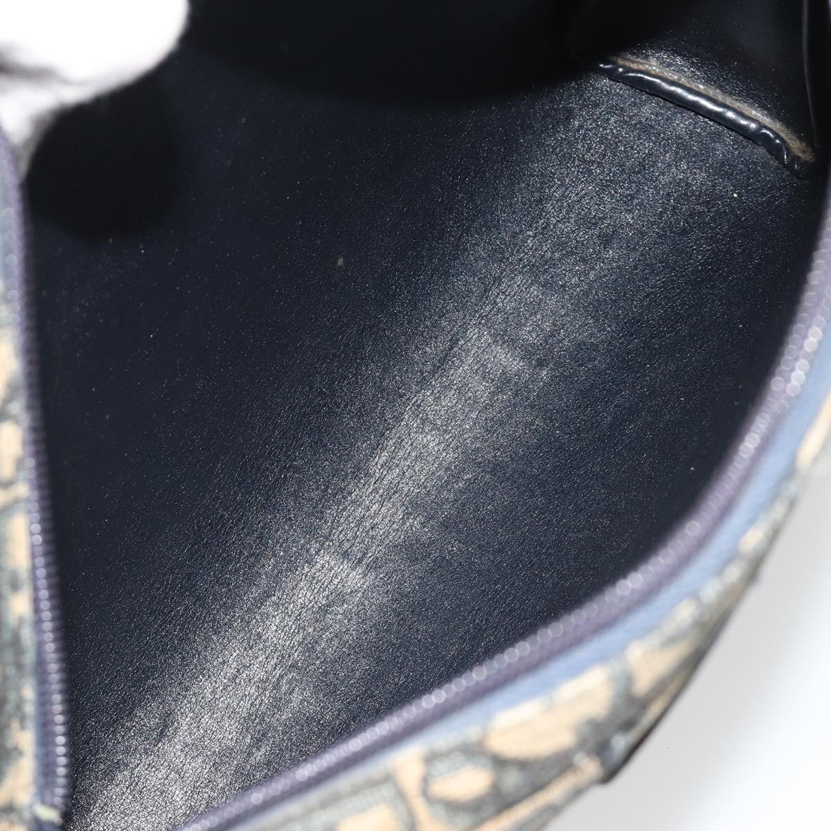 Christian Dior Trotter Canvas Shoulder Bag Navy Gold Auth BA13955