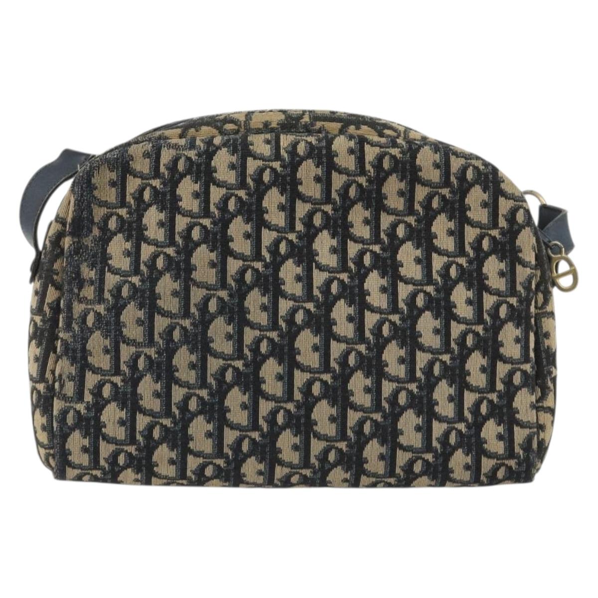 Christian Dior Trotter Canvas Shoulder Bag Navy Gold Auth BA13955