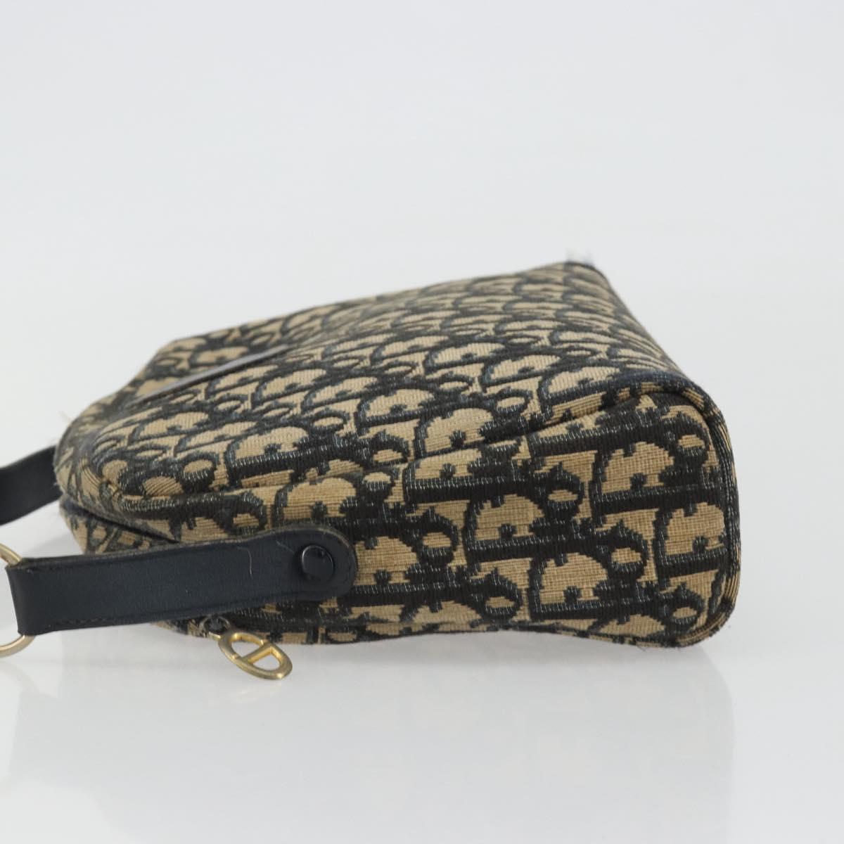 Christian Dior Trotter Canvas Shoulder Bag Navy Gold Auth BA13955
