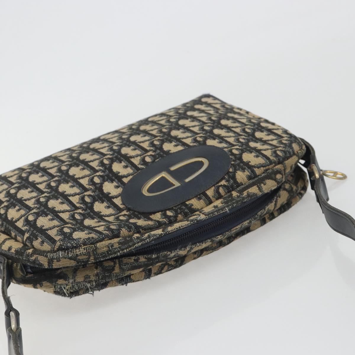 Christian Dior Trotter Canvas Shoulder Bag Navy Gold Auth BA13955