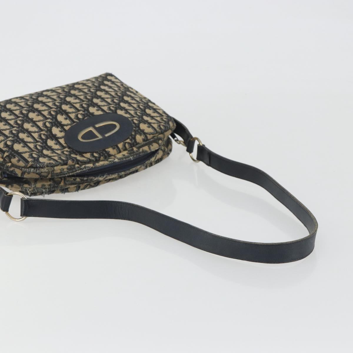 Christian Dior Trotter Canvas Shoulder Bag Navy Gold Auth BA13955
