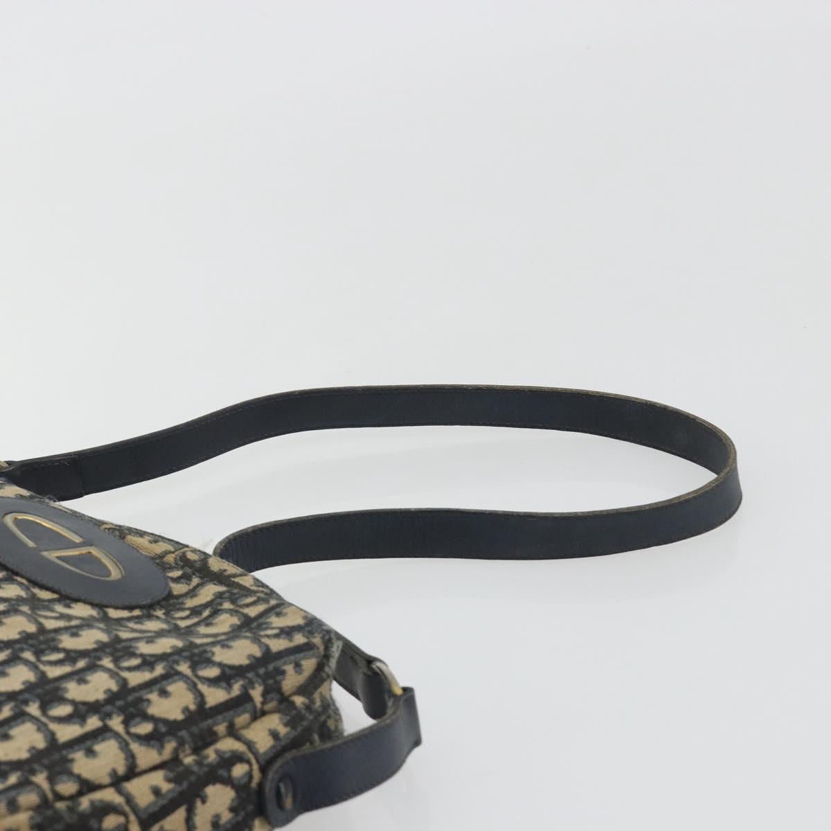 Christian Dior Trotter Canvas Shoulder Bag Navy Gold Auth BA13955