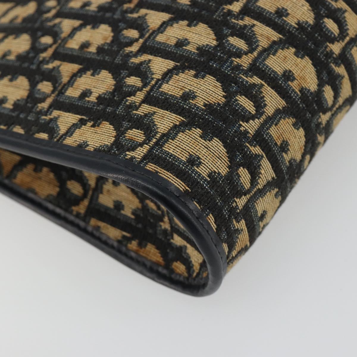 Christian Dior Trotter Canvas Shoulder Bag Navy Gold Auth BA13956