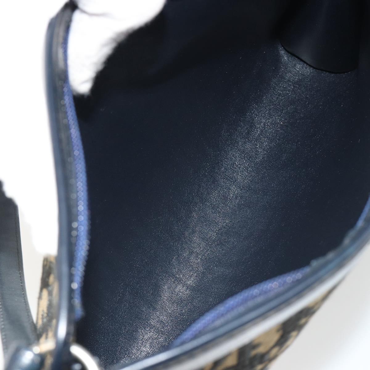 Christian Dior Trotter Canvas Shoulder Bag Navy Gold Auth BA13956