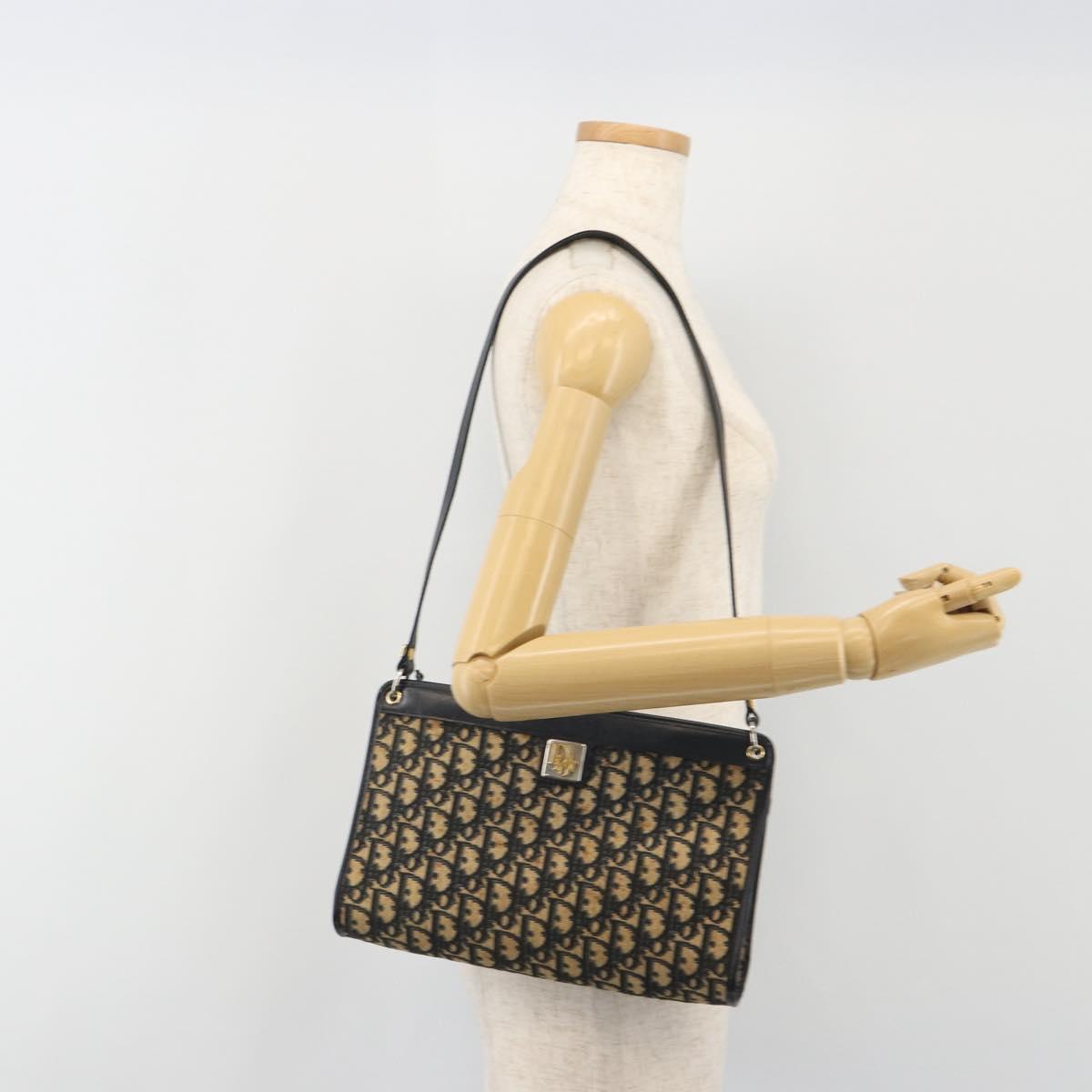 Christian Dior Trotter Canvas Shoulder Bag Navy Gold Auth BA13956