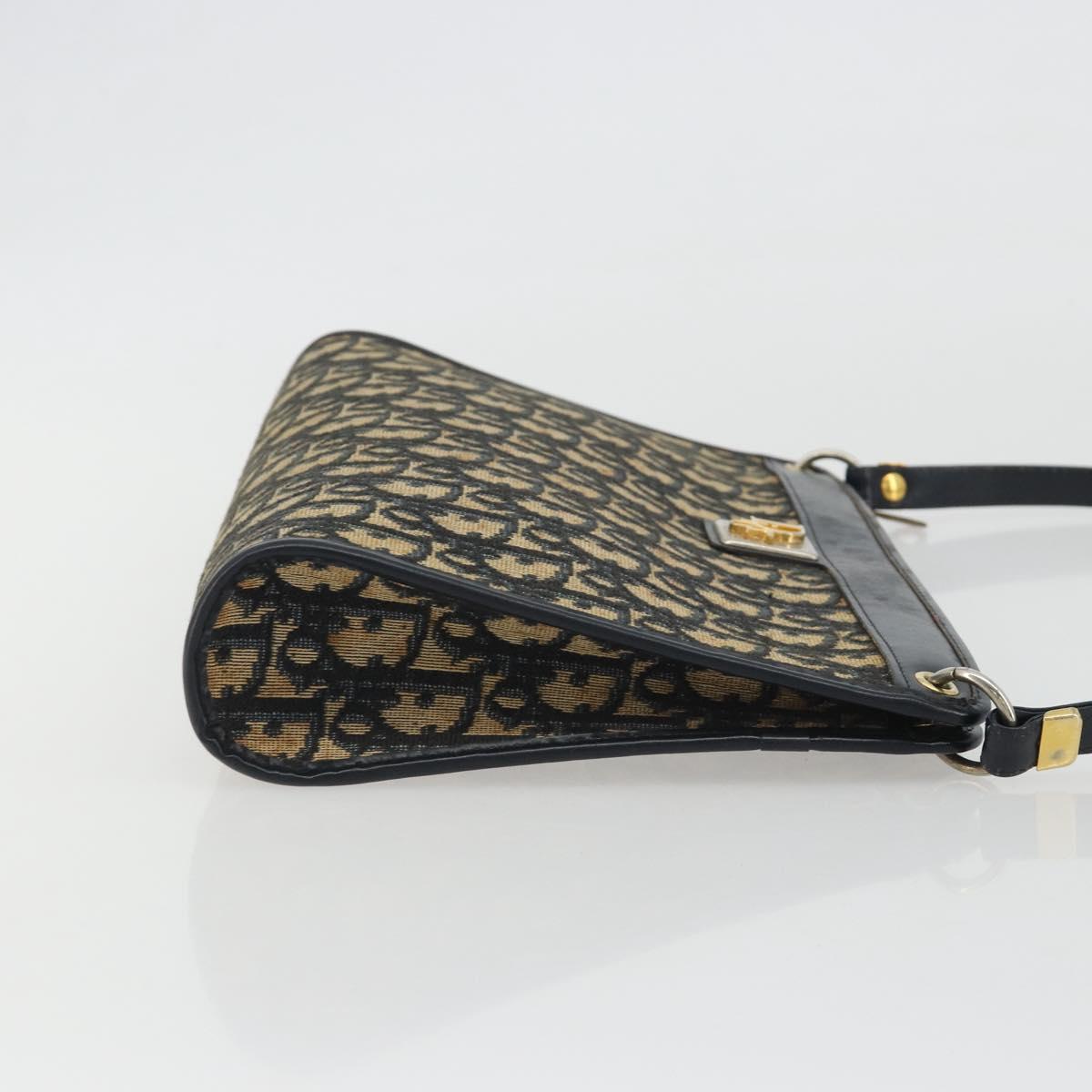 Christian Dior Trotter Canvas Shoulder Bag Navy Gold Auth BA13956