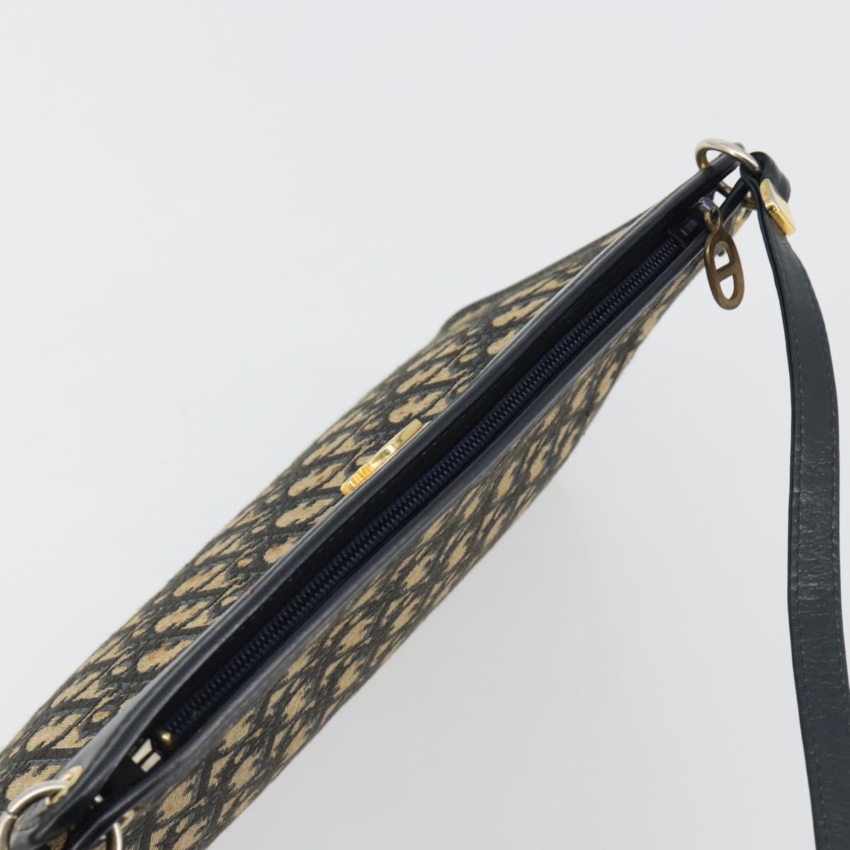 Christian Dior Trotter Canvas Shoulder Bag Navy Gold Auth BA13956