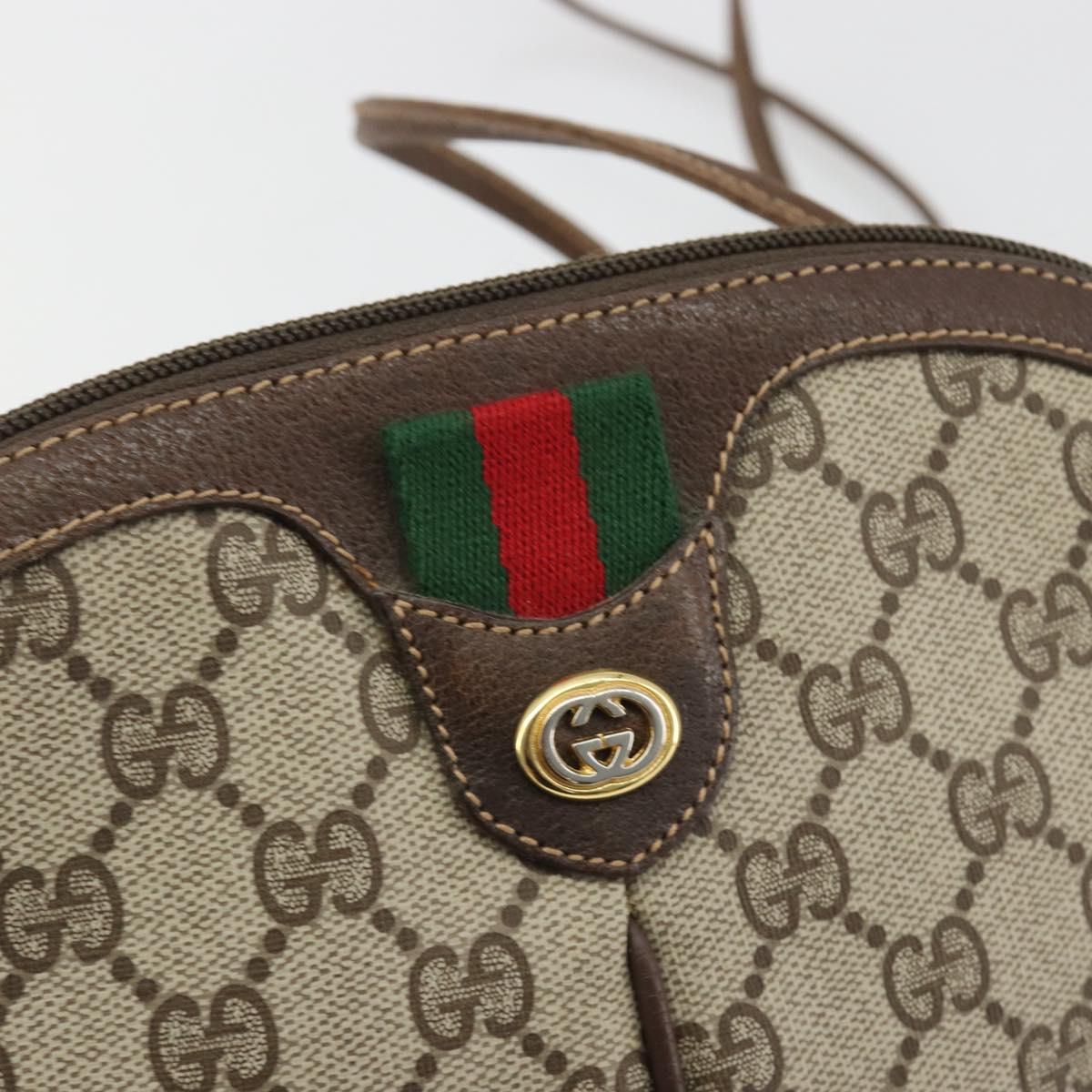 GUCCI GG Supreme Shoulder Bag PVC Leather Beige Gold Auth BA13957