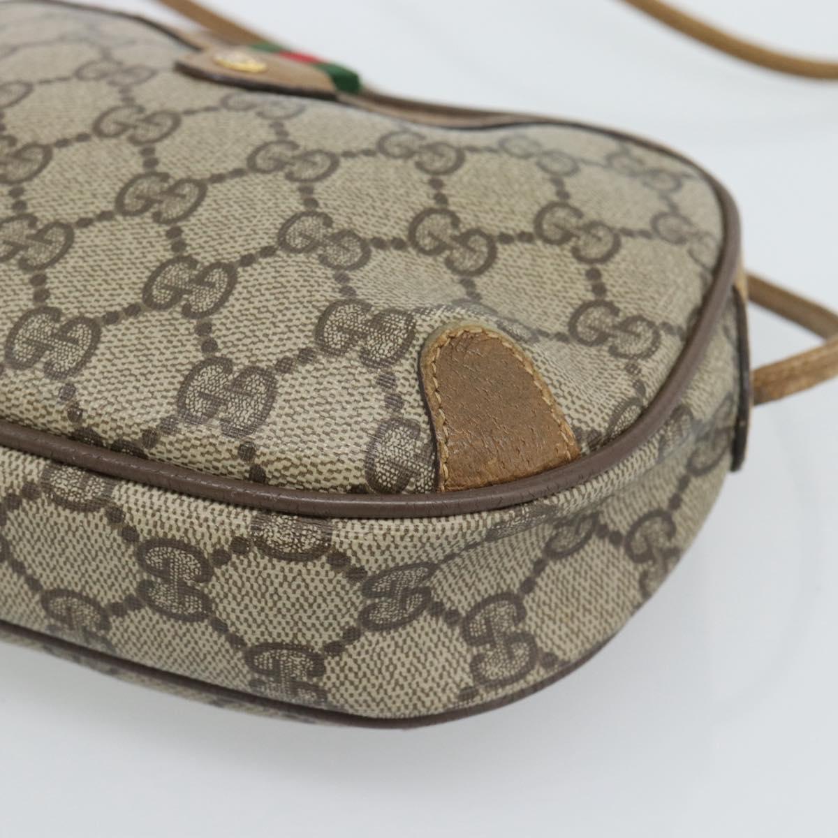 GUCCI GG Supreme Shoulder Bag PVC Leather Beige Gold Auth BA13958