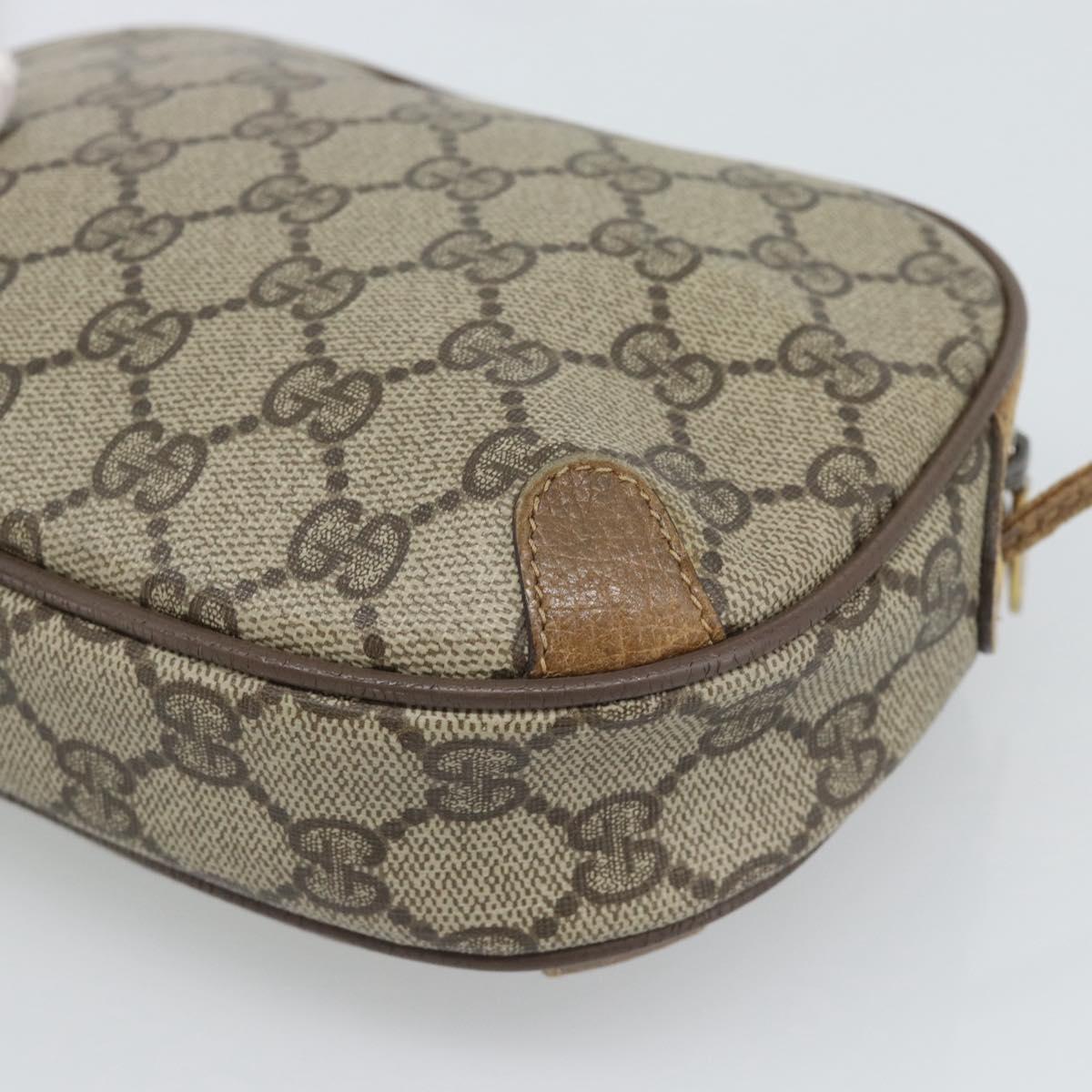 GUCCI GG Supreme Shoulder Bag PVC Leather Beige Gold Auth BA13958