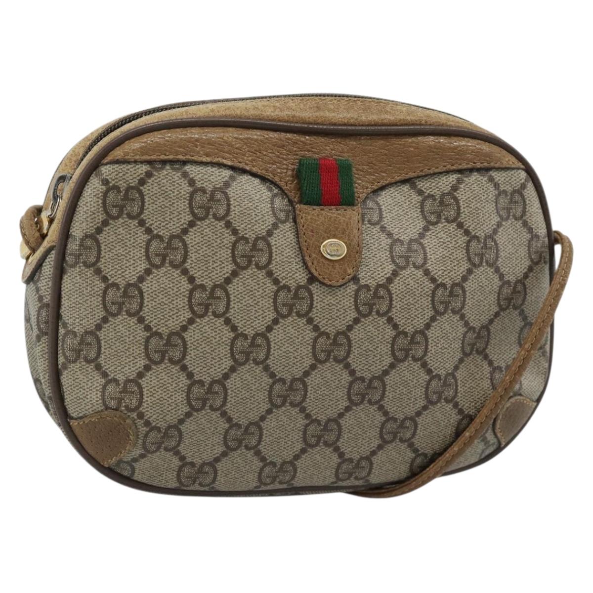GUCCI GG Supreme Shoulder Bag PVC Leather Beige Gold Auth BA13958