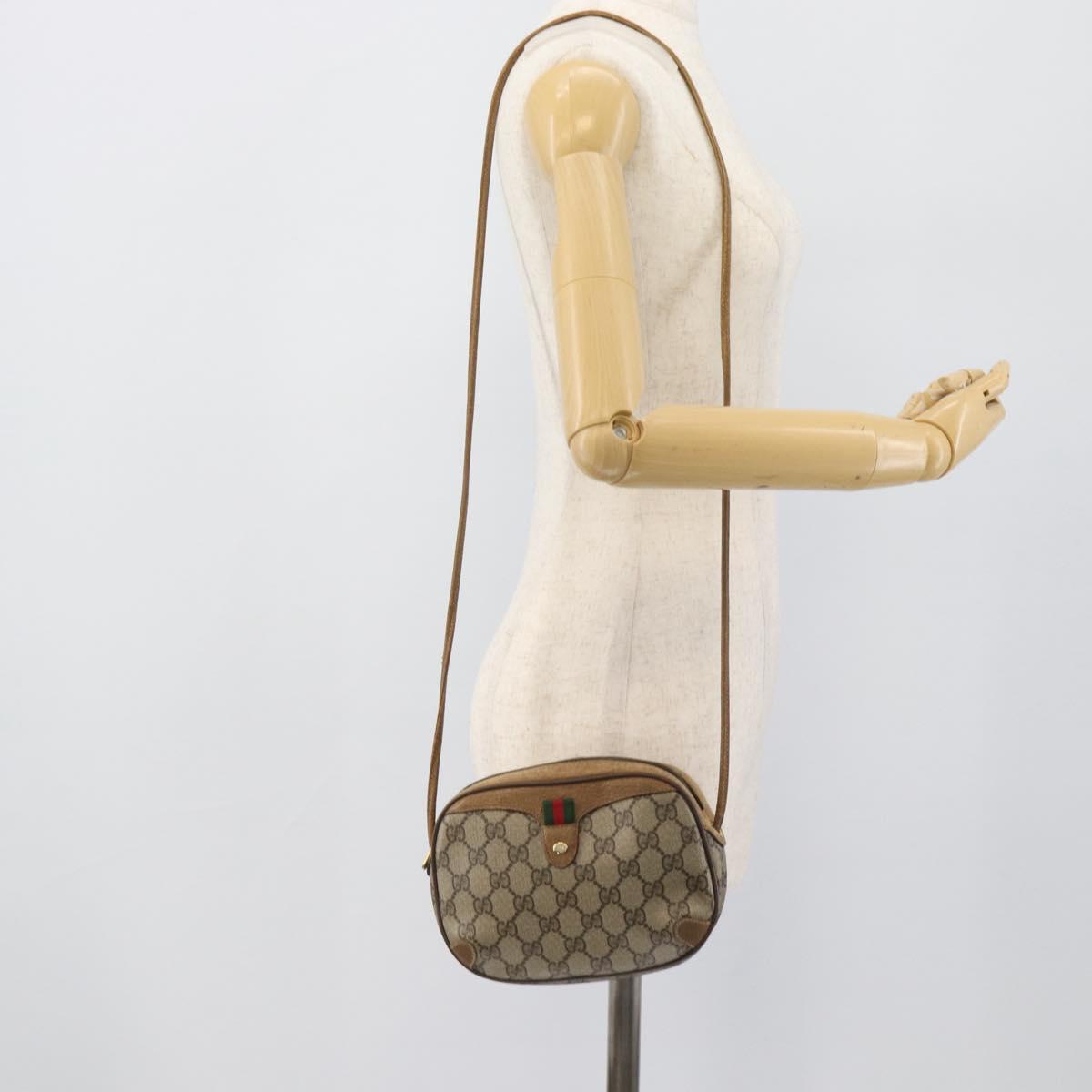 GUCCI GG Supreme Shoulder Bag PVC Leather Beige Gold Auth BA13958