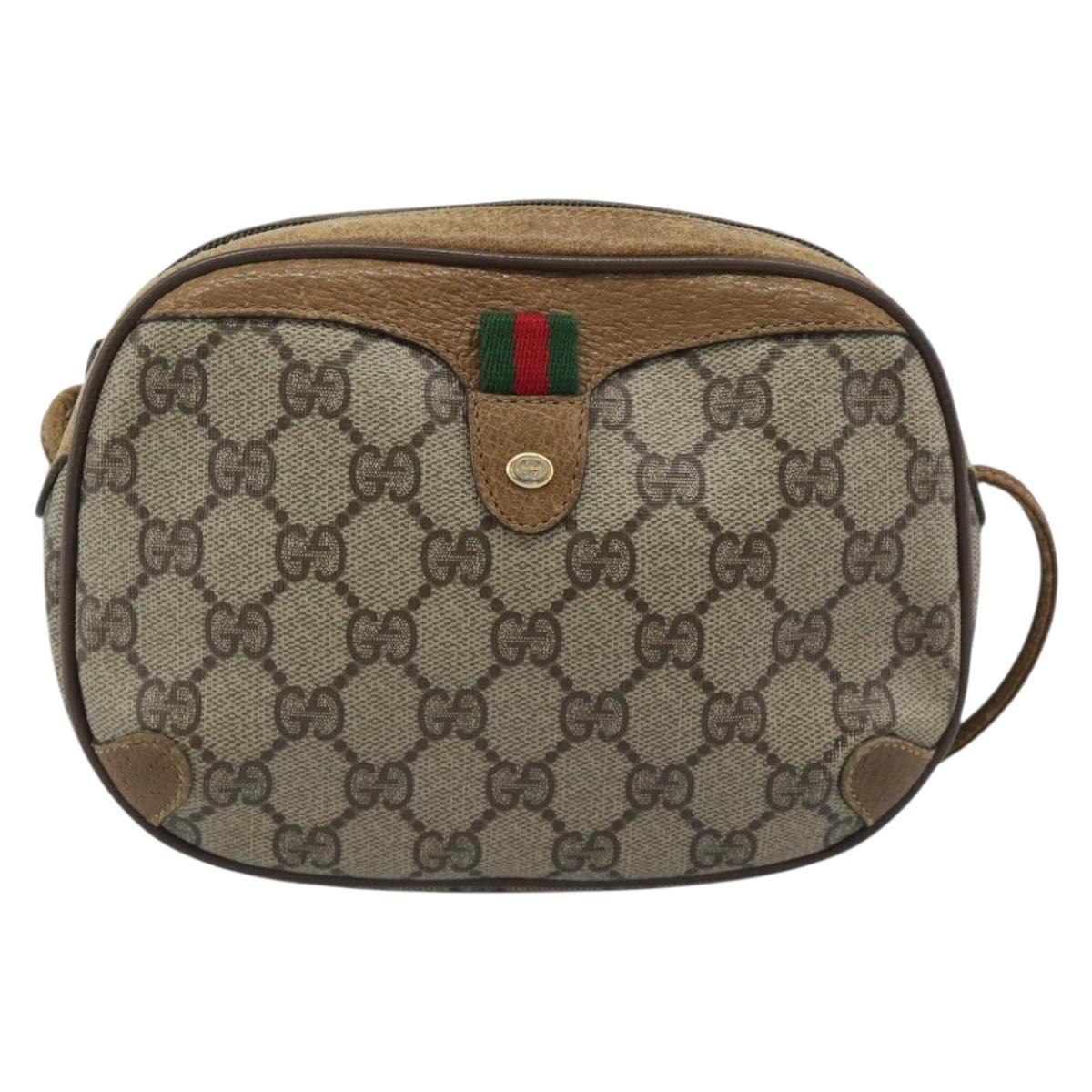GUCCI GG Supreme Shoulder Bag PVC Leather Beige Gold Auth BA13958