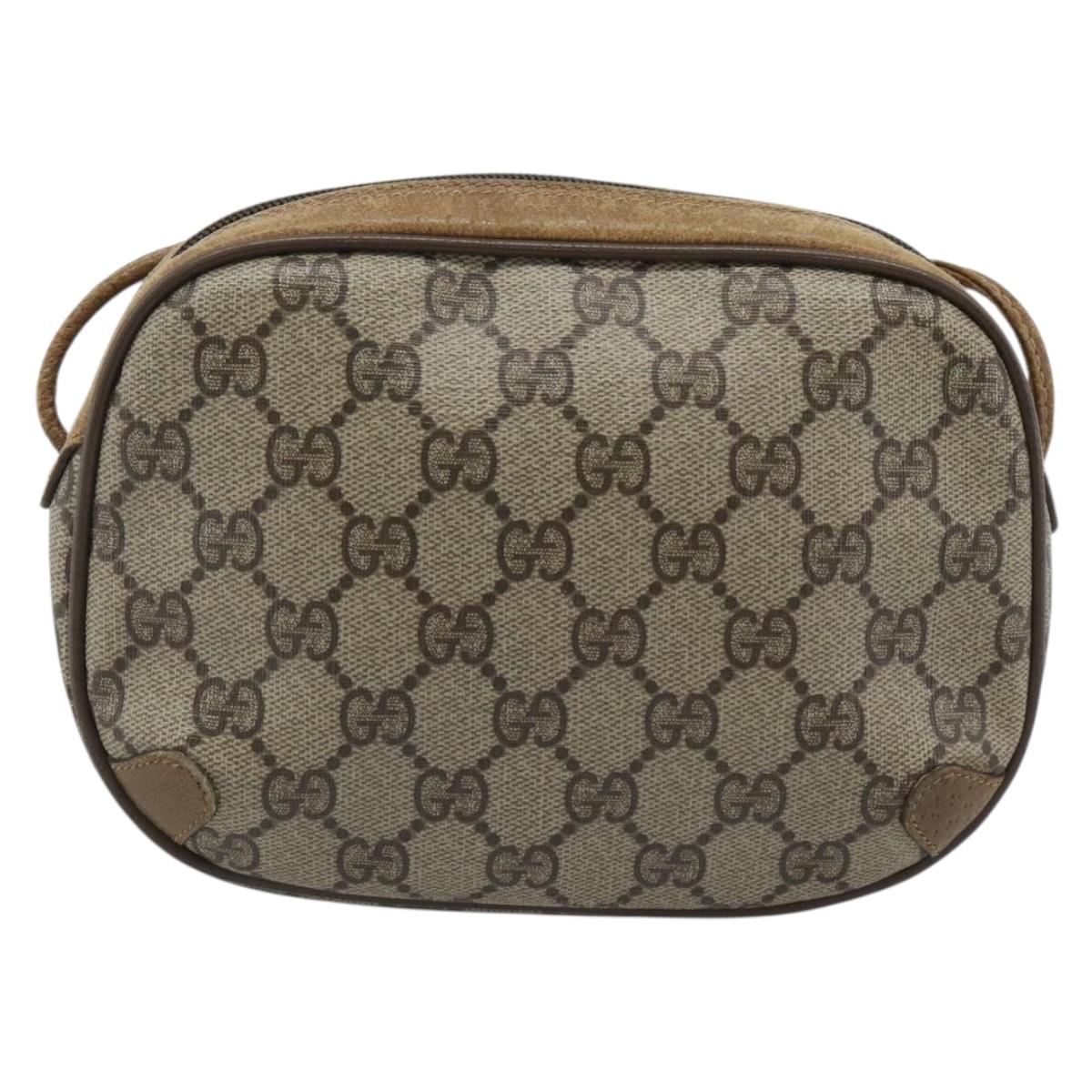 GUCCI GG Supreme Shoulder Bag PVC Leather Beige Gold Auth BA13958