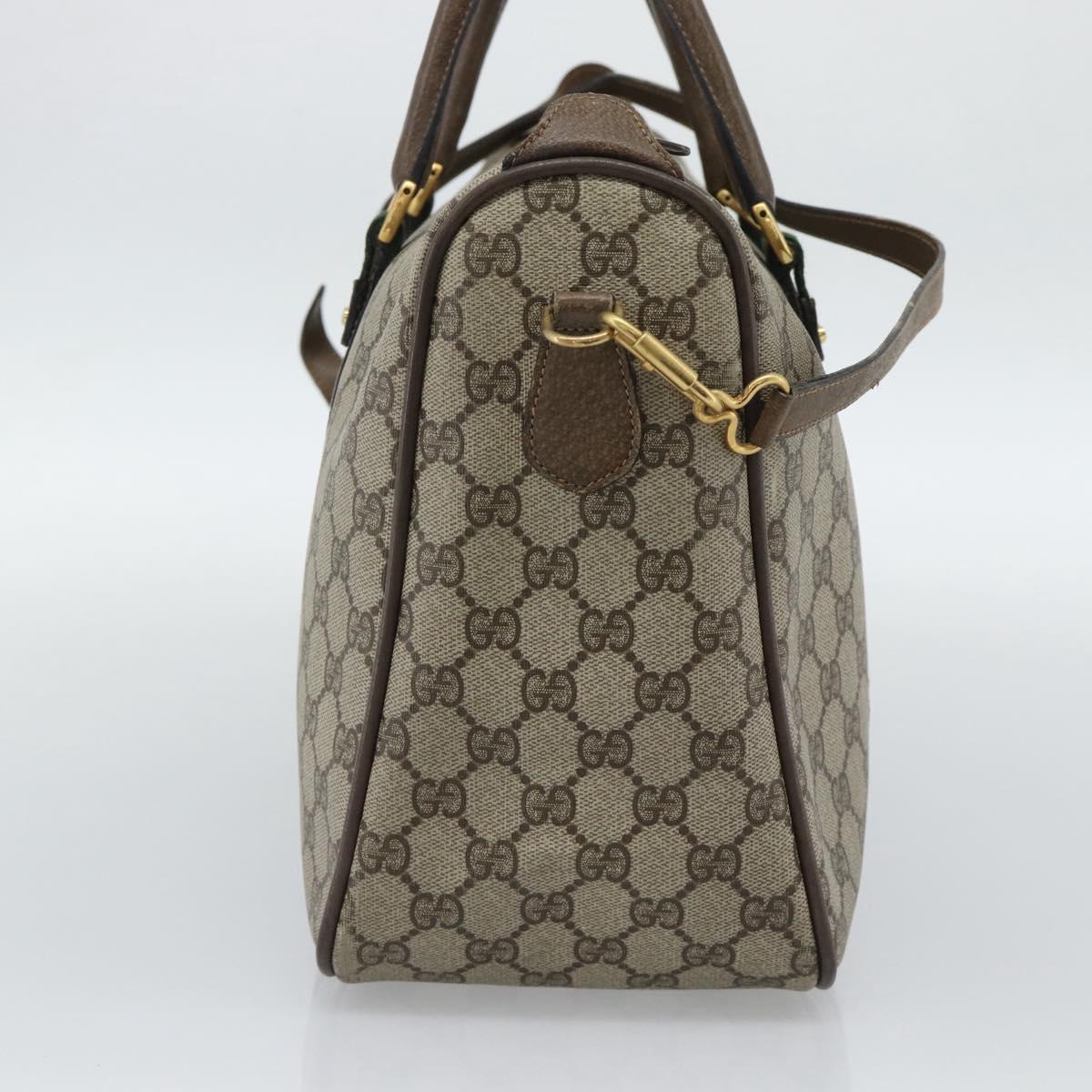 GUCCI GG Supreme Hand Bag PVC Leather 2way Beige Gold Auth BA13959