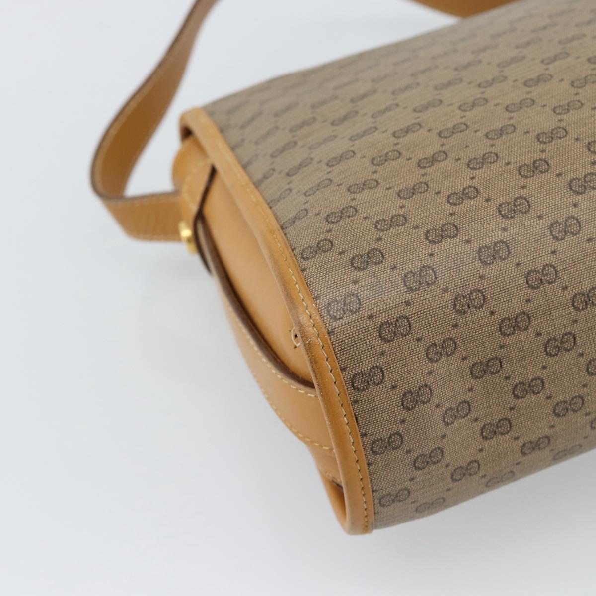 GUCCI Micro GG Shoulder Bag PVC Leather Beige Gold Auth BA13960