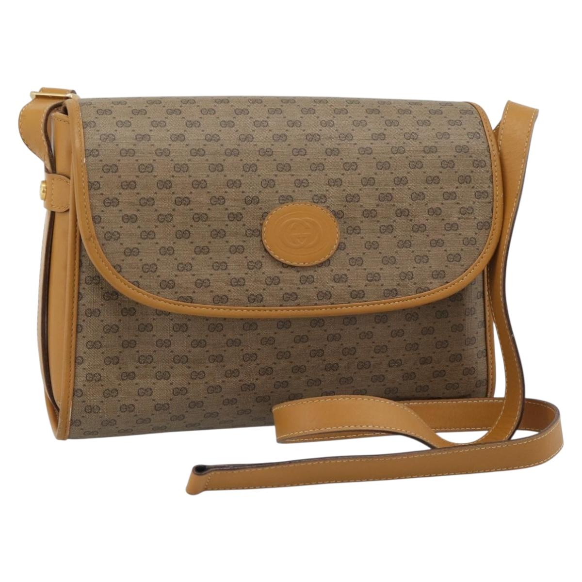 GUCCI Micro GG Shoulder Bag PVC Leather Beige Gold Auth BA13960