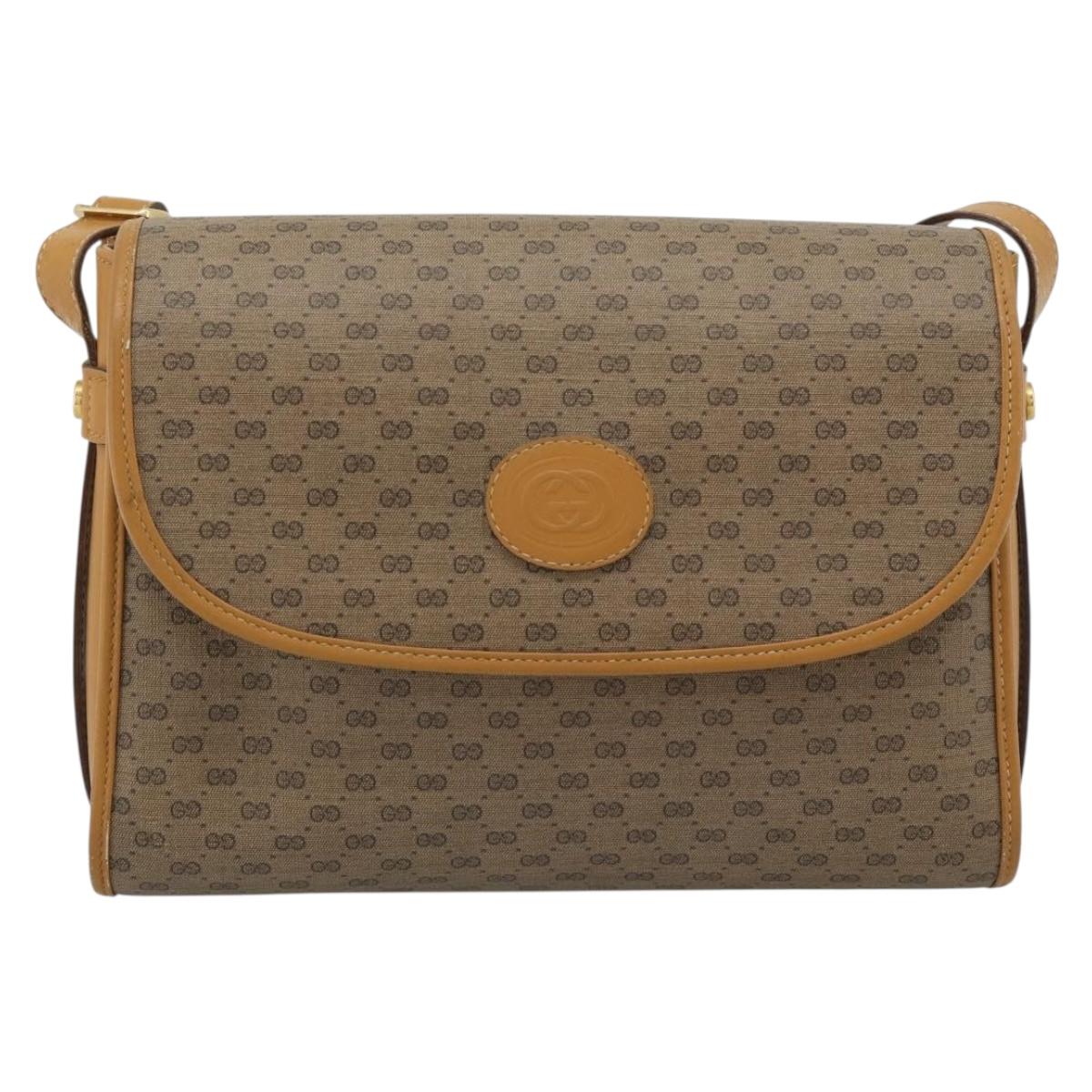 GUCCI Micro GG Shoulder Bag PVC Leather Beige Gold Auth BA13960