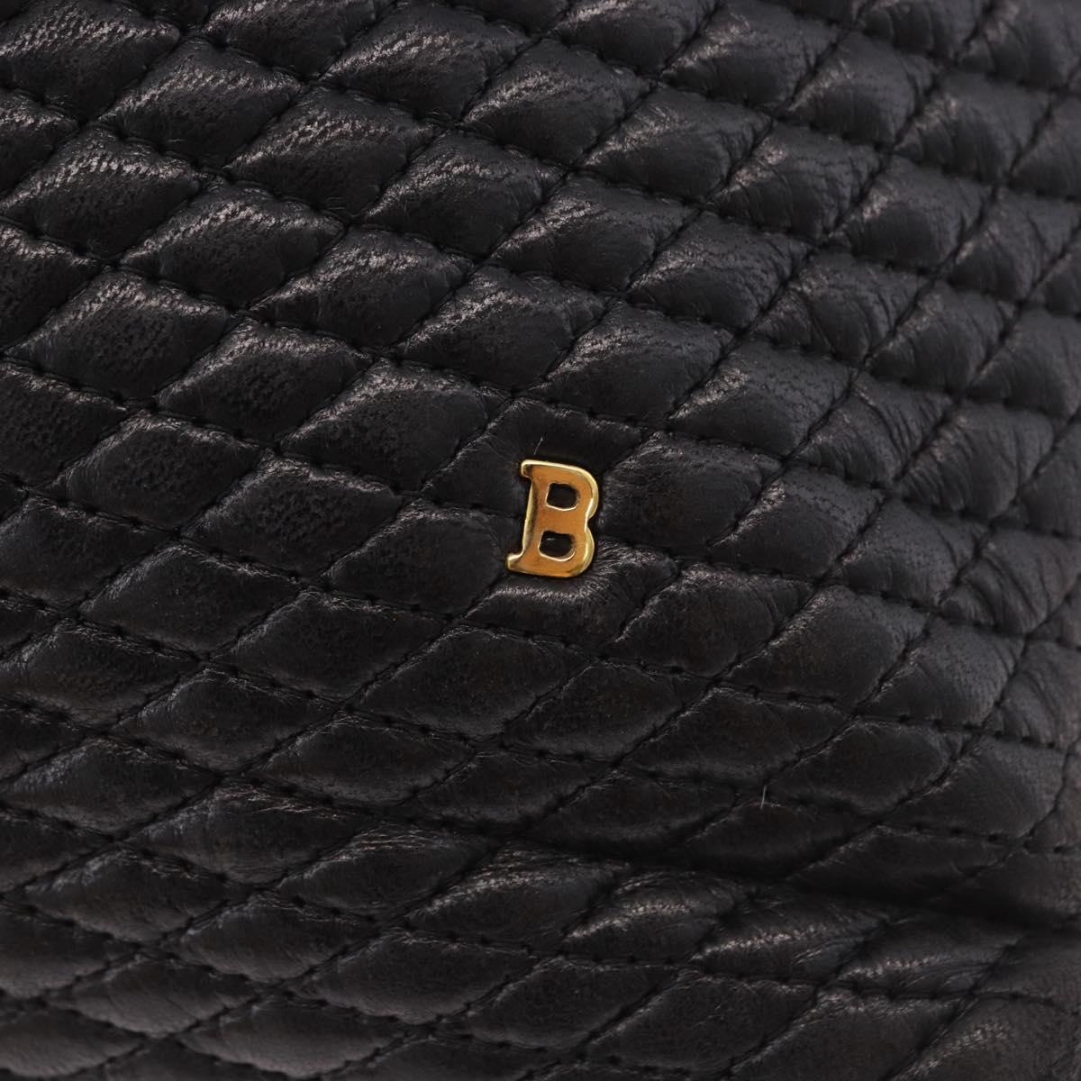 BALLY Chain Tote Bag Leather Black Gold Auth BA13962